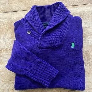 Polo Ralph Lauren Women’s Sz Medium Purple Knit‎ Shawl Neck Sweater